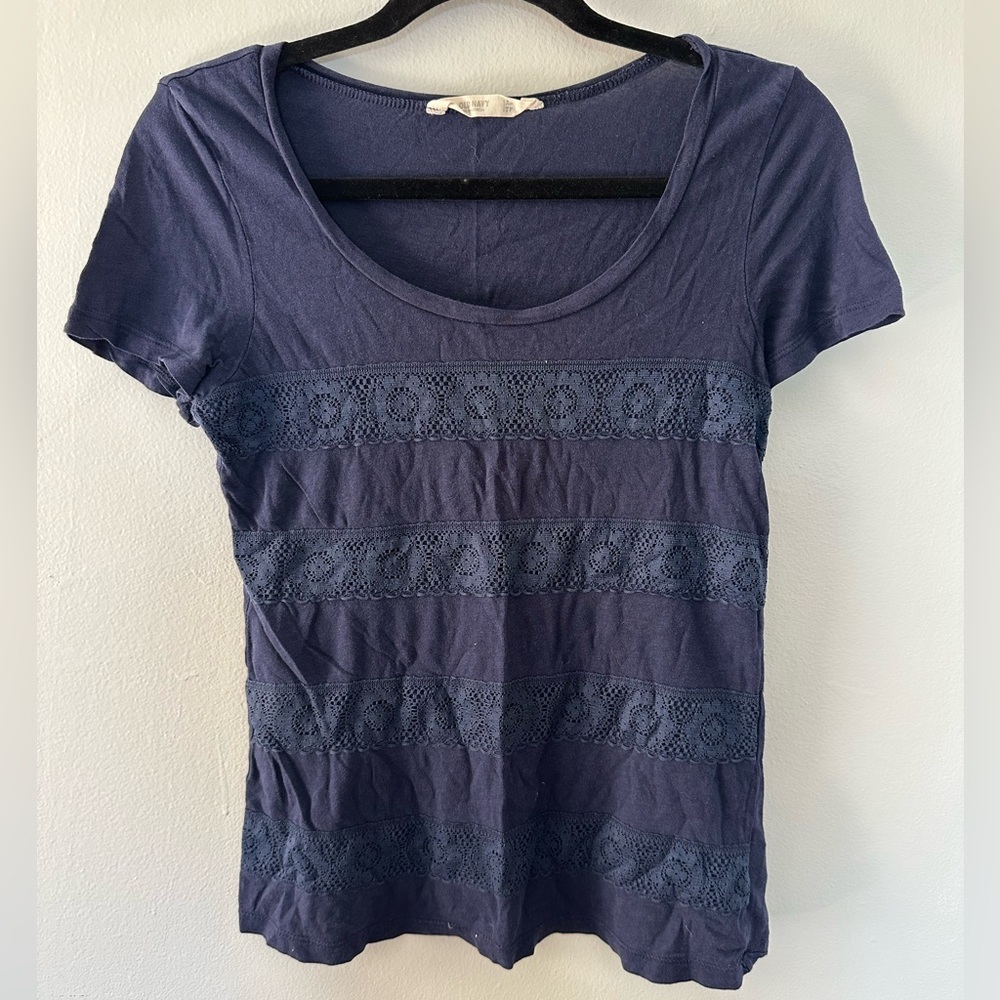Old Navy Dark Blue Lace Accent Tee